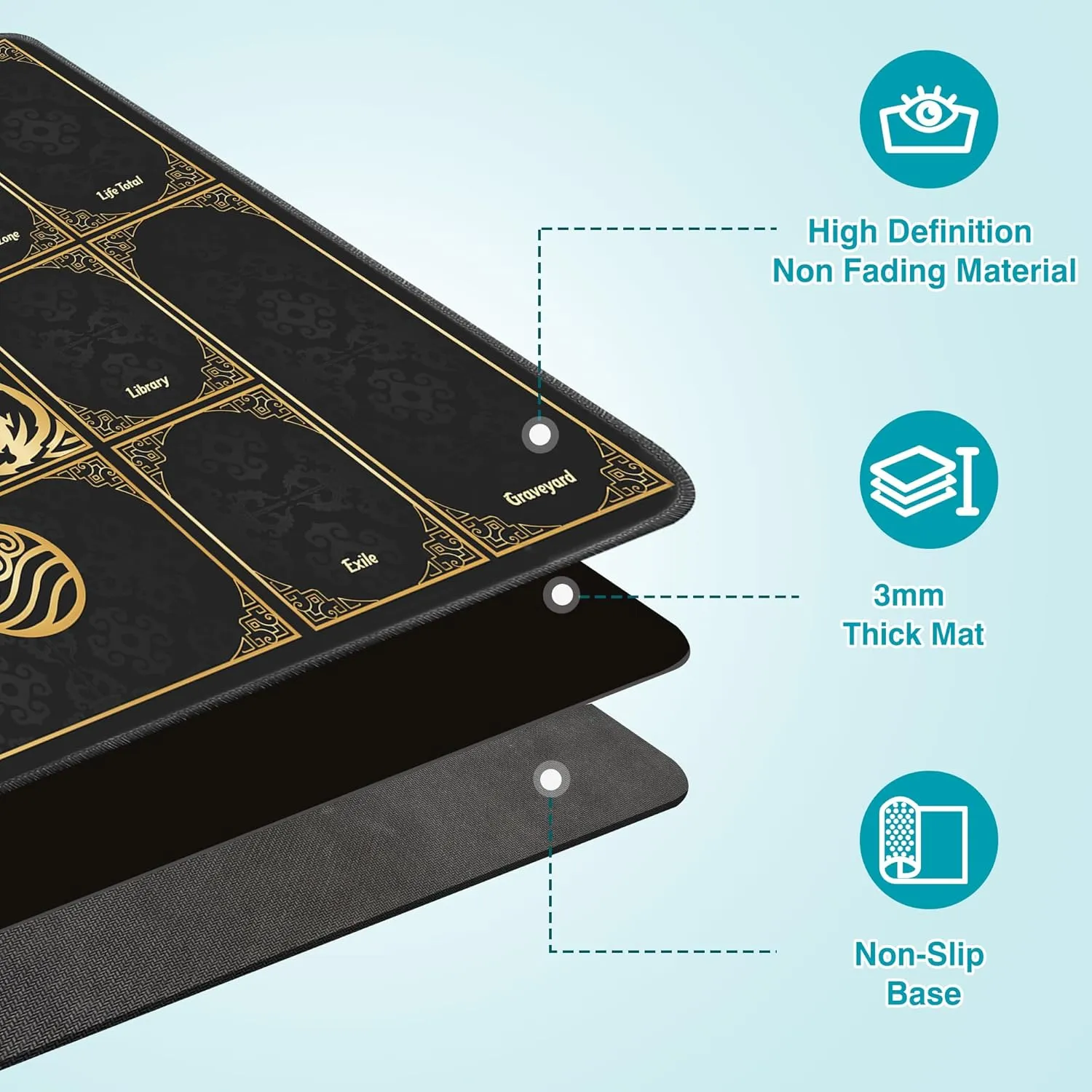 MTG Playmat with Magic Zones, 24x14in Playmat for Magic The Gathering, Commander Card Game Battles, Durable & Stain-Resistant Duel Mat for Beginners & Pros, Non-Slip, Soft Surface, Black