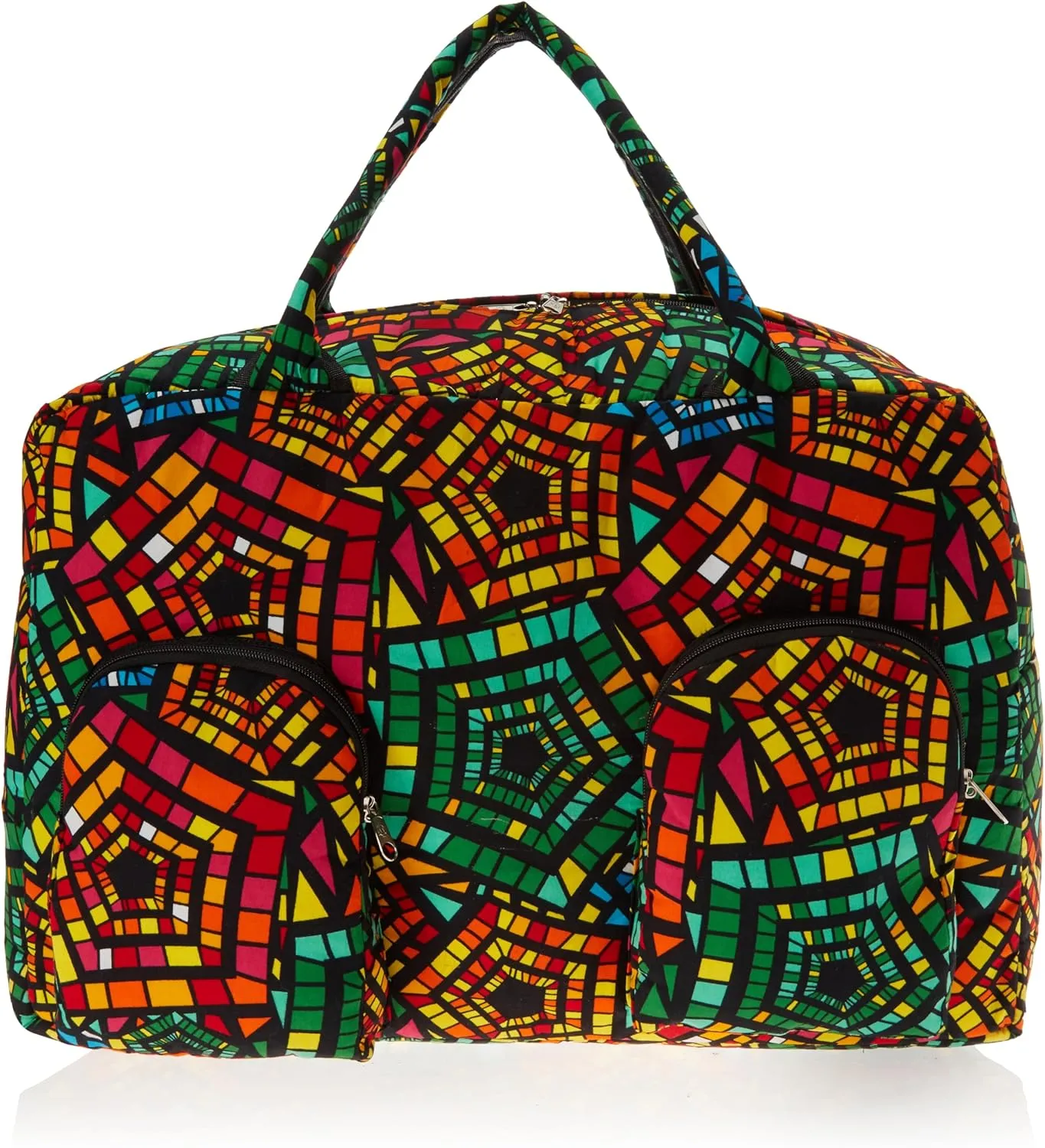 multi color Duffle Bag, hand made in Ghana 100% cotton with pockets perfect travel bag