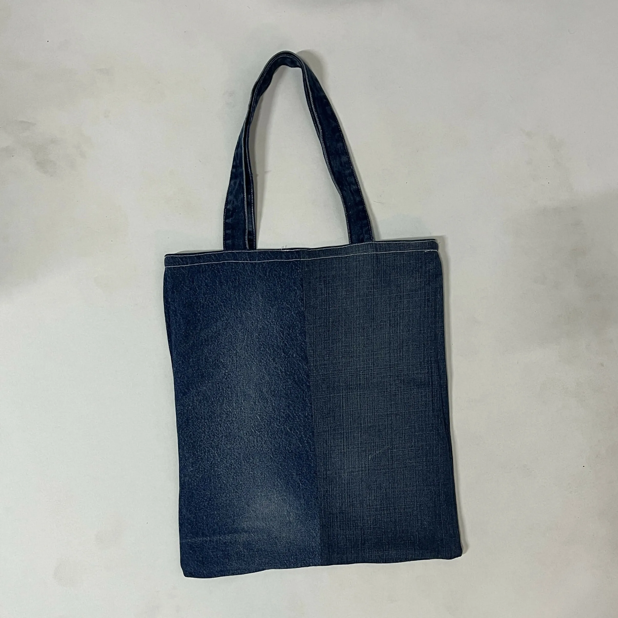 Multi-Pocket Reversible Denim Tote Bag