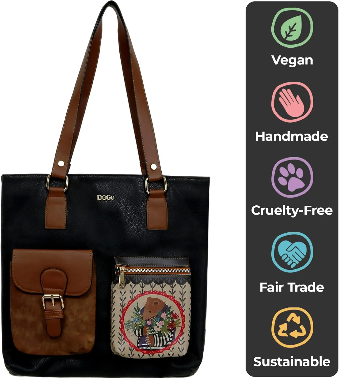 Multi Pocket Shoulder Bags for Women - Vegan Leather and Unique Design Handmade Womens Bags