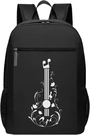 Musical Notes and Guitar Travel Laptop Backpack, Business Anti Theft Slim Sturdy Laptops Backpacks, College Computer Bag Gift for Men & Women Fits 17 Inch Notebook,Black