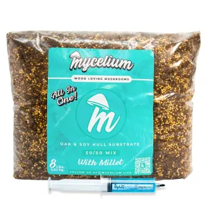 Mycelium Mushroom Growing Kit, King Oyster Gourmet I Oak & Soy Hull Substrate I High Yield Proprietary Mix I Sterile Grow Bag with 20ml Liquid Culture Syringe for Starter & Pro Home Growers, 8lbs