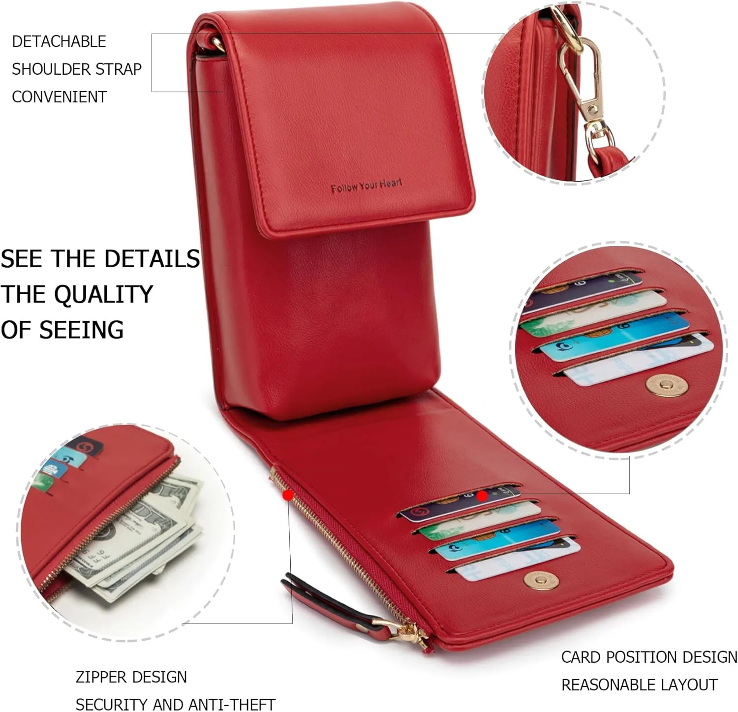 myfrdiay Roomy Pocket Small Crossbody Purse for Women, Flap Mini Shoulder Bag with 4 Credit Slots