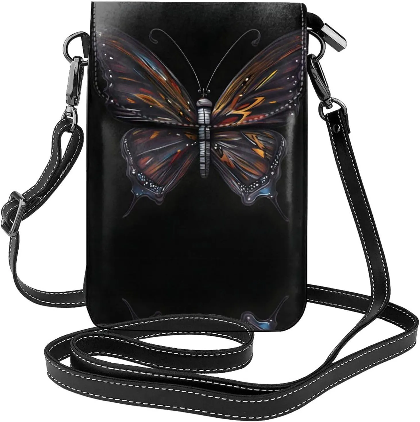 Mystery Butterfly Prints Leather Crossbody Flap Phone Bag - Versatile Gift for Women Walking, Camping, Shopping, and Travel