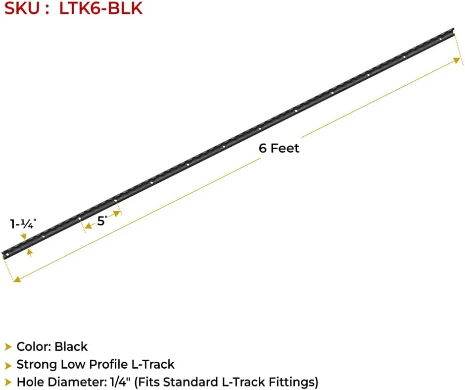Mytee Products 4 Pack Heavy Duty Aluminum 6ft L-Track Trailer Tie Down Rail for Enclosed, Utility Trailers, Cargo Vans, Truck Beds, Securing Motorcycles, ATVs, Dirt Bikes - 2,225 lbs BS - Black
