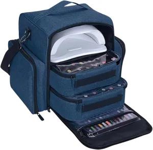 Nail Polish Organizer Holds 60 Bottles and a Nail Lamp,Portable Travel Case with 2 Removable Bags and Tools Storage Pockets Blue