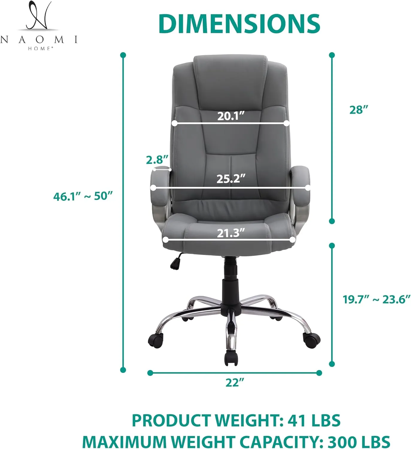 Naomi Home Tessa High-Back Executive Office Chair Gray