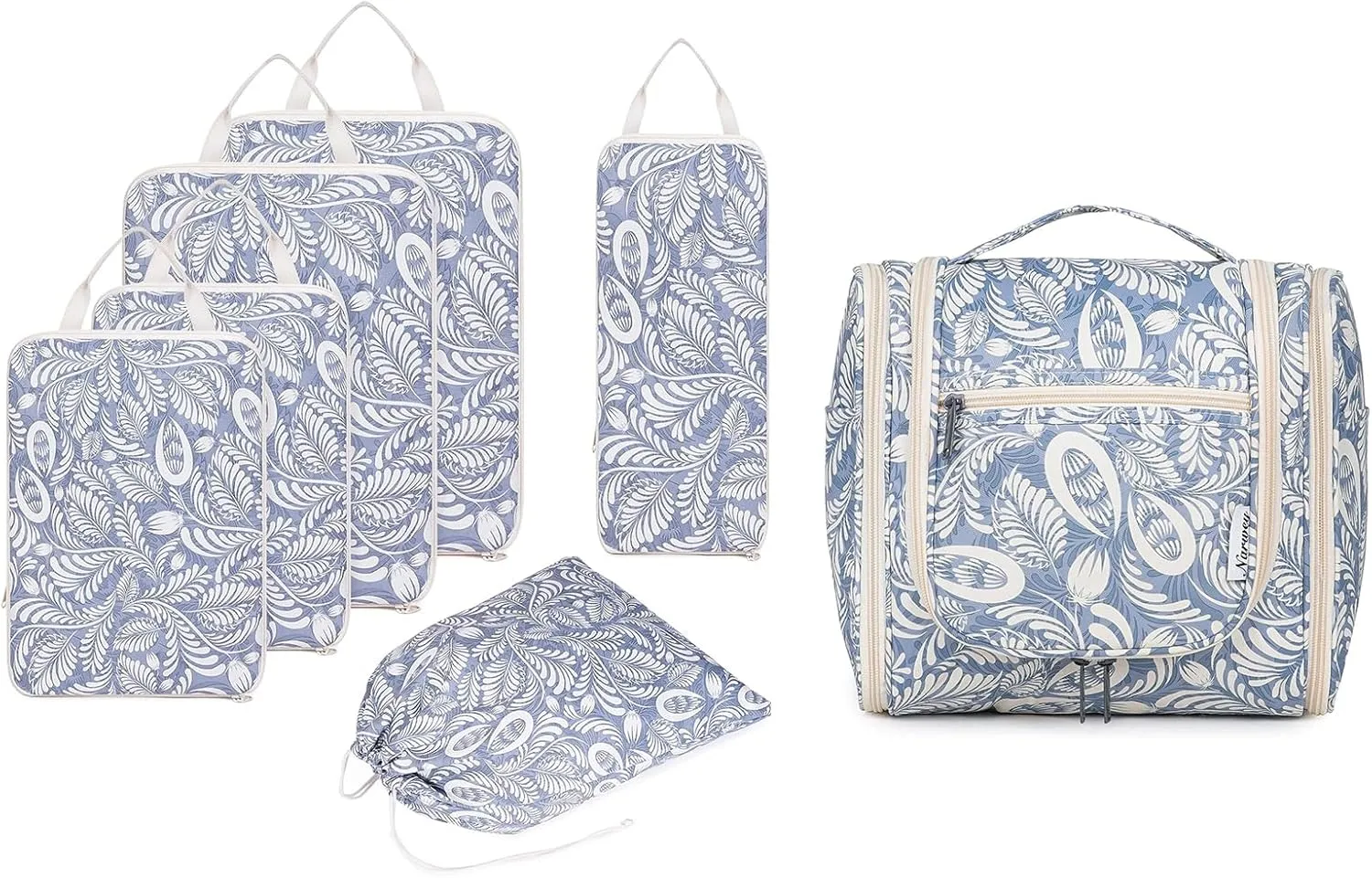 Narwey Hanging Travel Toiletry Bag with 6 Set Compression Packing Cubes