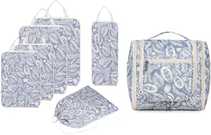 Narwey Hanging Travel Toiletry Bag with 6 Set Compression Packing Cubes