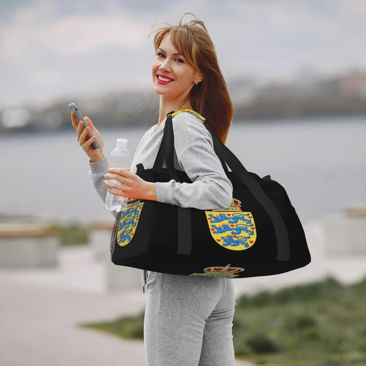 National Emblem Of Danish Travel Duffel Bag Large Foldable Waterproof Overnight Bag For Beach Swim Bags Pool Sports Gym