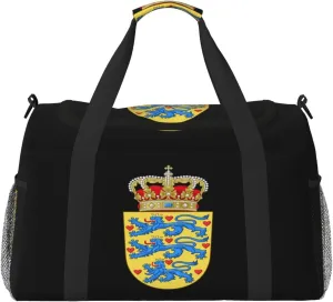 National Emblem Of Danish Travel Duffel Bag Large Foldable Waterproof Overnight Bag For Beach Swim Bags Pool Sports Gym