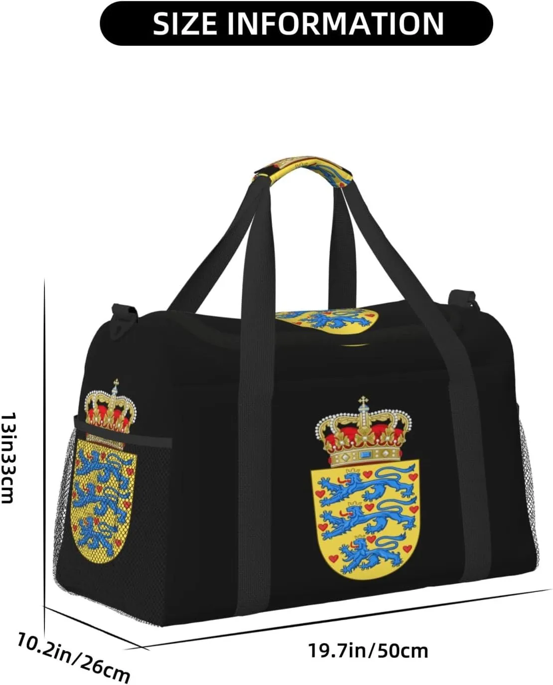 National Emblem Of Danish Travel Duffel Bag Large Foldable Waterproof Overnight Bag For Beach Swim Bags Pool Sports Gym