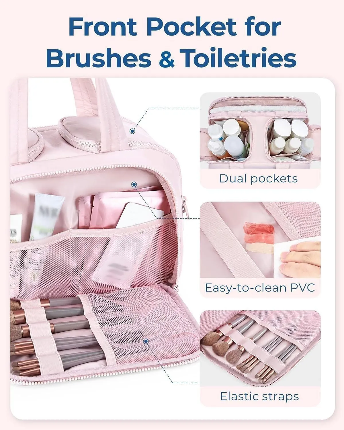 Naturaltly Large Capacity Wide-Open Travel Cosmetic Bag, Humidity Travel Cosmetic Bag, Puffy Cosmetic Makeup Bag Organizer with Handle for women Traveling Cosmetic Bags (Rose)