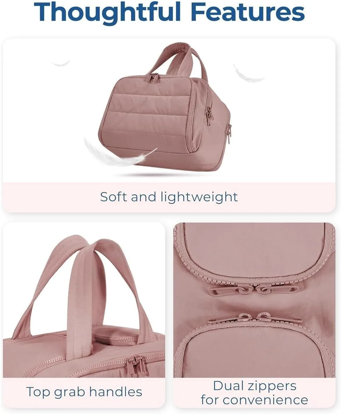 Naturaltly Large Capacity Wide-Open Travel Cosmetic Bag, Humidity Travel Cosmetic Bag, Puffy Cosmetic Makeup Bag Organizer with Handle for women Traveling Cosmetic Bags (Rose)