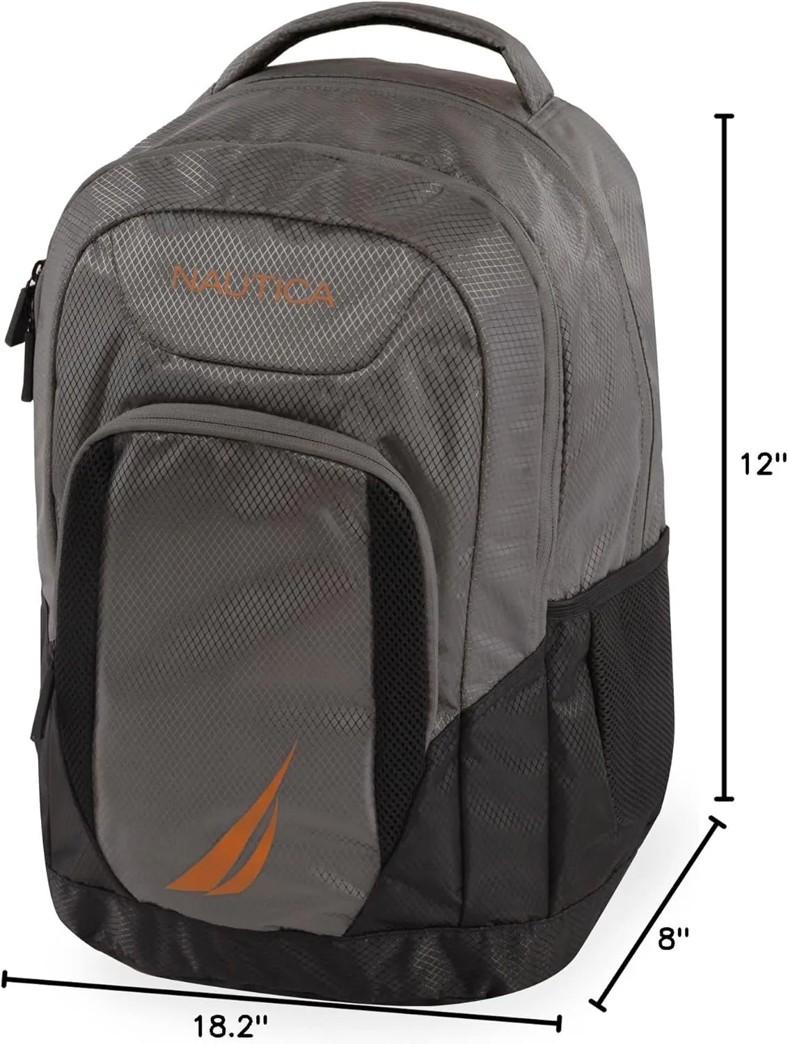 NAUTICA Sail Laptop Backpack, Grey/Orange, One Size