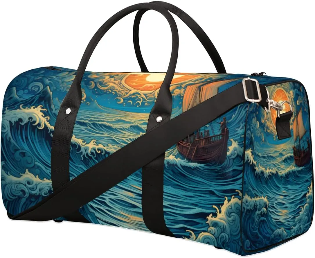 Nautical Sailboat Travel Duffle Bag for Women Men Gym Duffel Foldable Bag Waterproof Weekender Marine Ship Duffle Tote