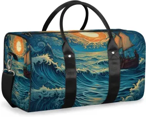 Nautical Sailboat Travel Duffle Bag for Women Men Gym Duffel Foldable Bag Waterproof Weekender Marine Ship Duffle Tote