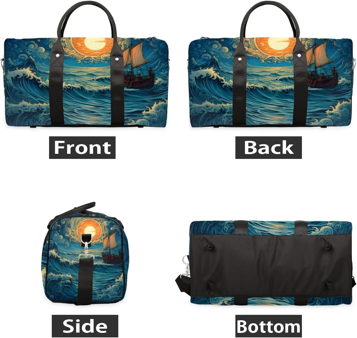 Nautical Sailboat Travel Duffle Bag for Women Men Gym Duffel Foldable Bag Waterproof Weekender Marine Ship Duffle Tote