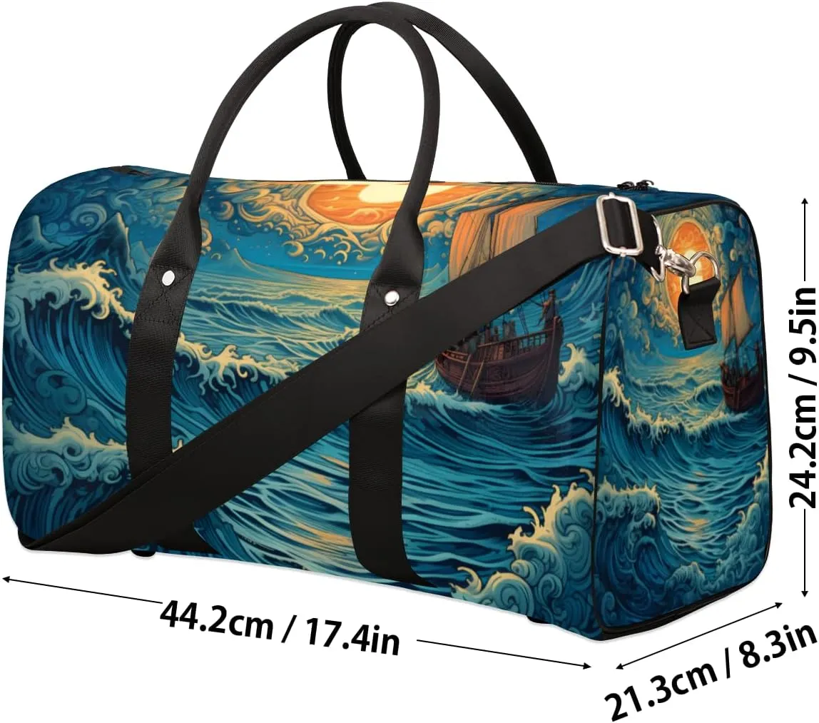 Nautical Sailboat Travel Duffle Bag for Women Men Gym Duffel Foldable Bag Waterproof Weekender Marine Ship Duffle Tote