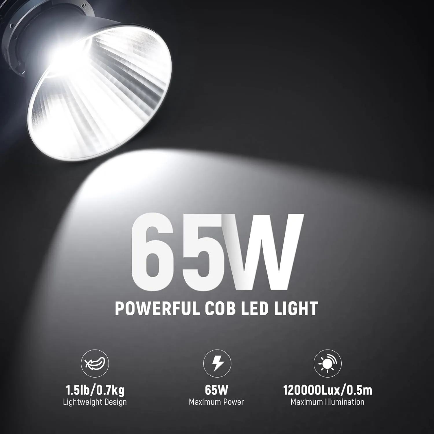 NEEWER MS60 LED Video Light with 2.4G/APP Control, 65W 5600K Daylight Mini COB Continuous Output Lighting, 40000lux/1m, CRI 97 /TLCI 98 , 9 Scenes, 0-100% PWM Dimming, Bowens Mount Adapter