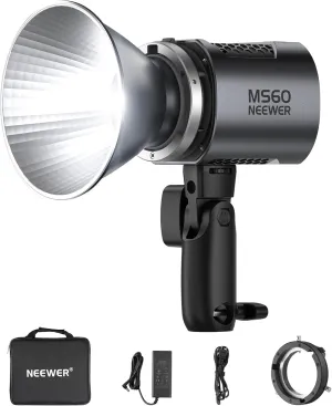 NEEWER MS60 LED Video Light with 2.4G/APP Control, 65W 5600K Daylight Mini COB Continuous Output Lighting, 40000lux/1m, CRI 97 /TLCI 98 , 9 Scenes, 0-100% PWM Dimming, Bowens Mount Adapter