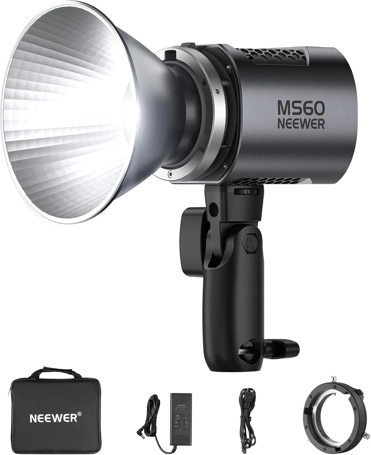NEEWER MS60 LED Video Light with 2.4G/APP Control, 65W 5600K Daylight Mini COB Continuous Output Lighting, 40000lux/1m, CRI 97 /TLCI 98 , 9 Scenes, 0-100% PWM Dimming, Bowens Mount Adapter