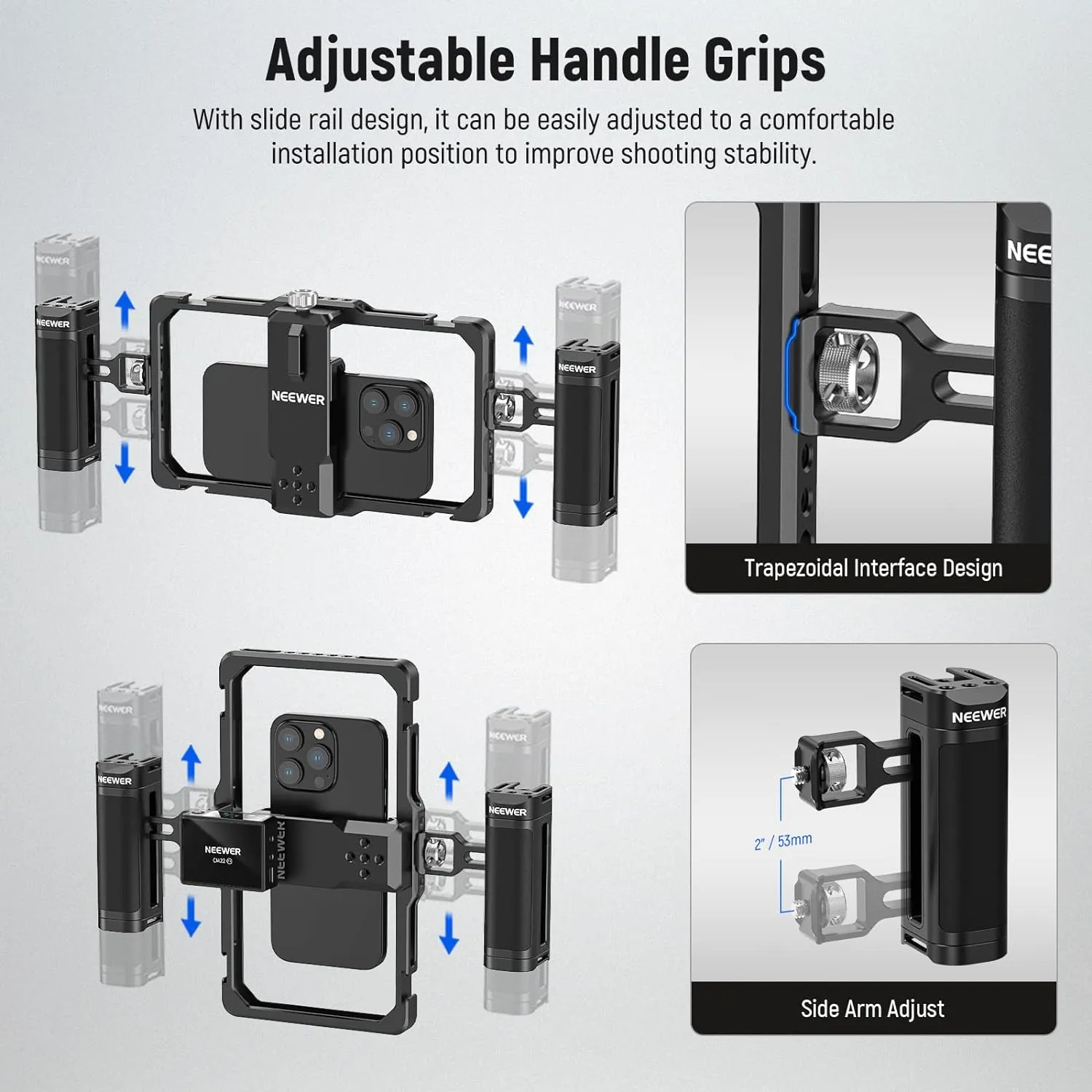 NEEWER Upgraded Phone Rig Vlogging Kit, Video Stabilizer with Dual Handle, Wireless Mic Clip Slot for Tiktok/YouTube, Compatible with SmallRig iPhone 16 15 14 Pro Max Plus 13 Galaxy S23, PA009