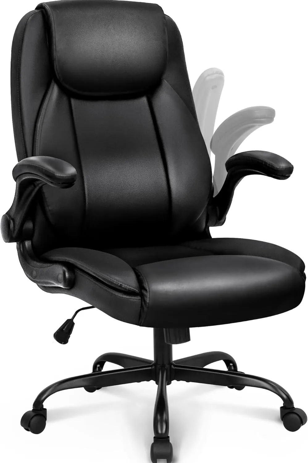 NEO CHAIR Ergonomic Office Desk Gaming Computer Chair Executive High Back Support Flip-up Arms Adjustable Height Swivel Rolling Wheels Comfy PU Leather for Home (Black)