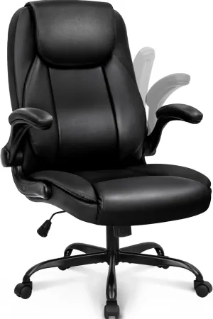 NEO CHAIR Ergonomic Office Desk Gaming Computer Chair Executive High Back Support Flip-up Arms Adjustable Height Swivel Rolling Wheels Comfy PU Leather for Home (Black)