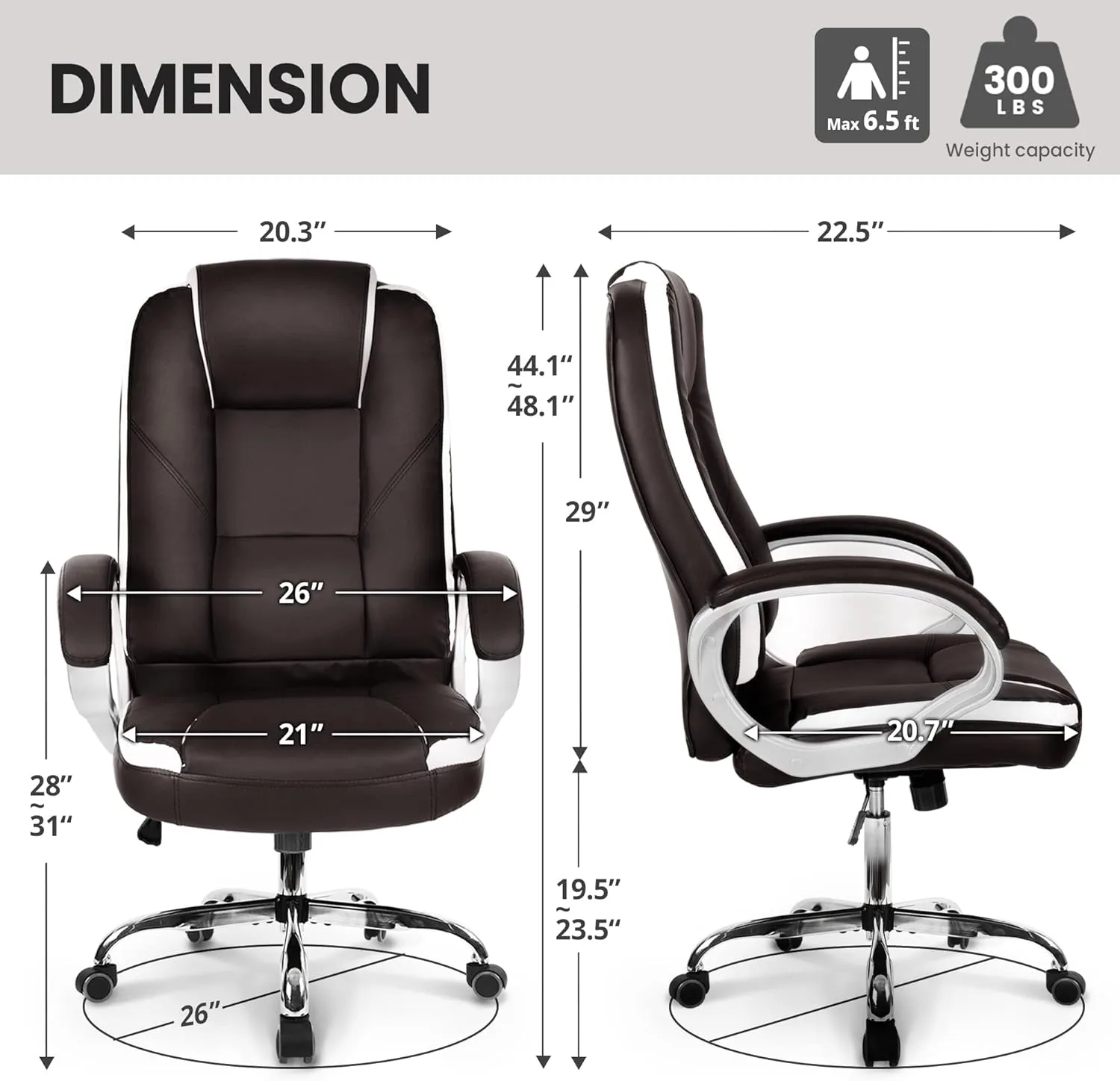 NEO CHAIR Office Desk Ergonomic Gaming Chair High Back Adjustable Computer Chair with Wheels and Lumbar Support Comfy Leather Executive Swivel (Brown)