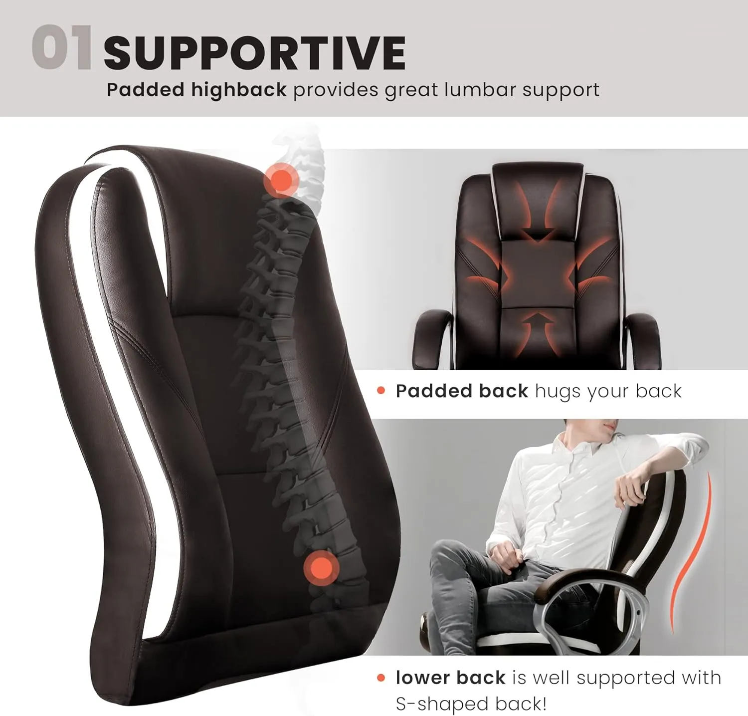 NEO CHAIR Office Desk Ergonomic Gaming Chair High Back Adjustable Computer Chair with Wheels and Lumbar Support Comfy Leather Executive Swivel (Brown)