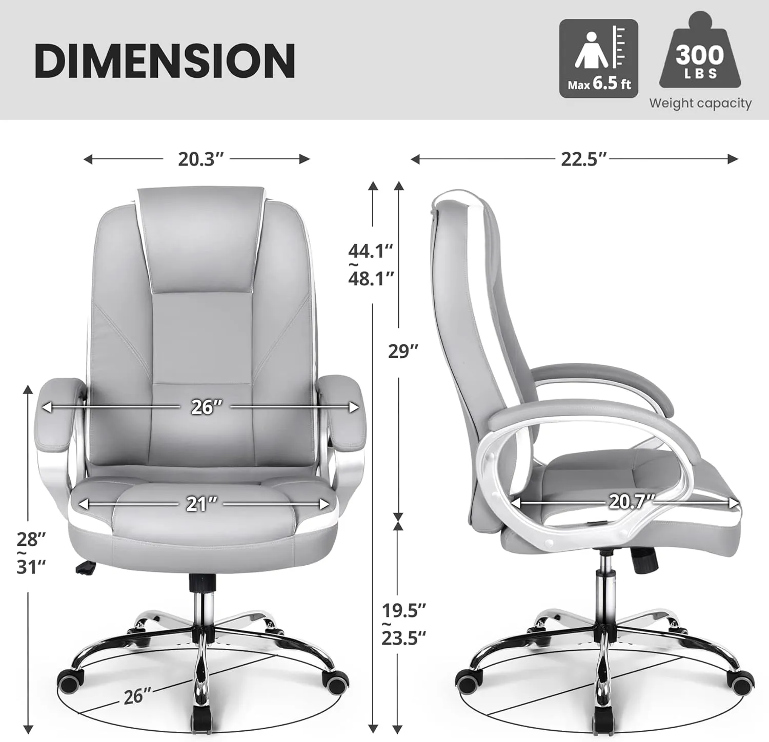 NEO CHAIR Office Desk Ergonomic Gaming Chair High Back Adjustable Computer Chair with Wheels and Lumbar Support Comfy Leather Executive Swivel (Grey)