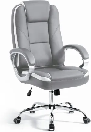 NEO CHAIR Office Desk Ergonomic Gaming Chair High Back Adjustable Computer Chair with Wheels and Lumbar Support Comfy Leather Executive Swivel (Grey)