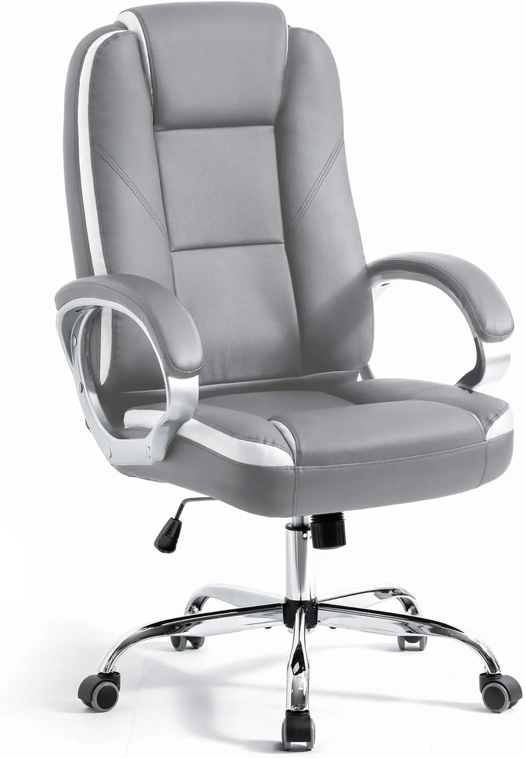 NEO CHAIR Office Desk Ergonomic Gaming Chair High Back Adjustable Computer Chair with Wheels and Lumbar Support Comfy Leather Executive Swivel (Grey)