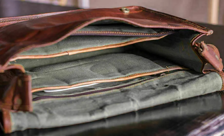 New LARGE 18" Men's Messenger Real Vintage Leather L Shoulder Satchel Laptop Bag / Size - 16 x 12 x 5 inches