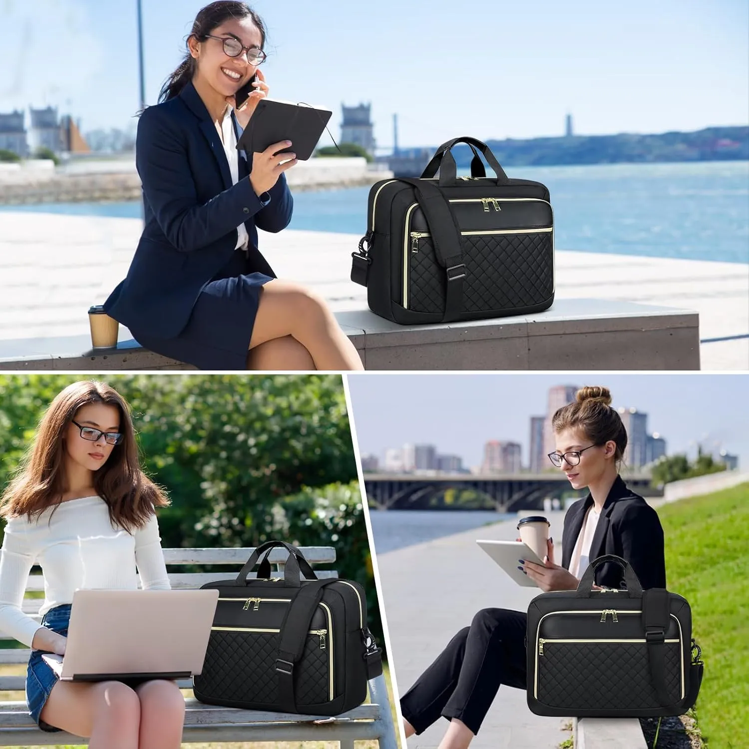 NEWHEY Laptop Bag 15.6 Inch Briefcase for Women Men Waterproof Laptop Messenger Bag Large Shoulder Computer Bag for Business Office Work College, Black