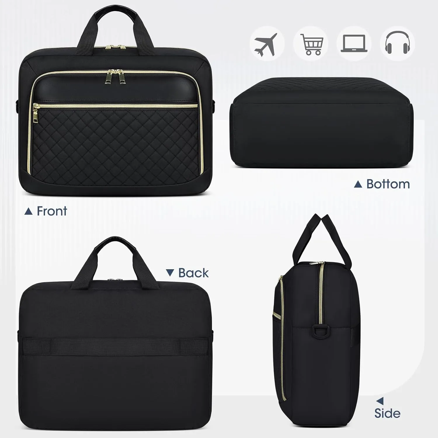NEWHEY Laptop Bag 15.6 Inch Briefcase for Women Men Waterproof Laptop Messenger Bag Large Shoulder Computer Bag for Business Office Work College, Black