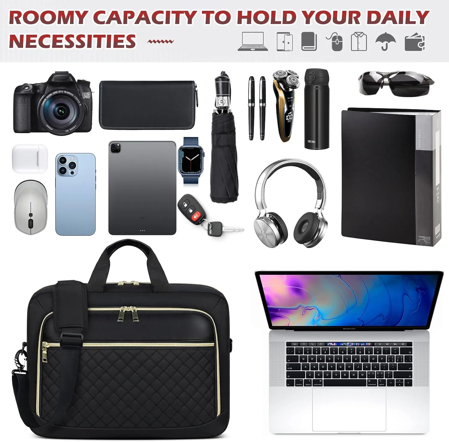 NEWHEY Laptop Bag 15.6 Inch Briefcase for Women Men Waterproof Laptop Messenger Bag Large Shoulder Computer Bag for Business Office Work College, Black