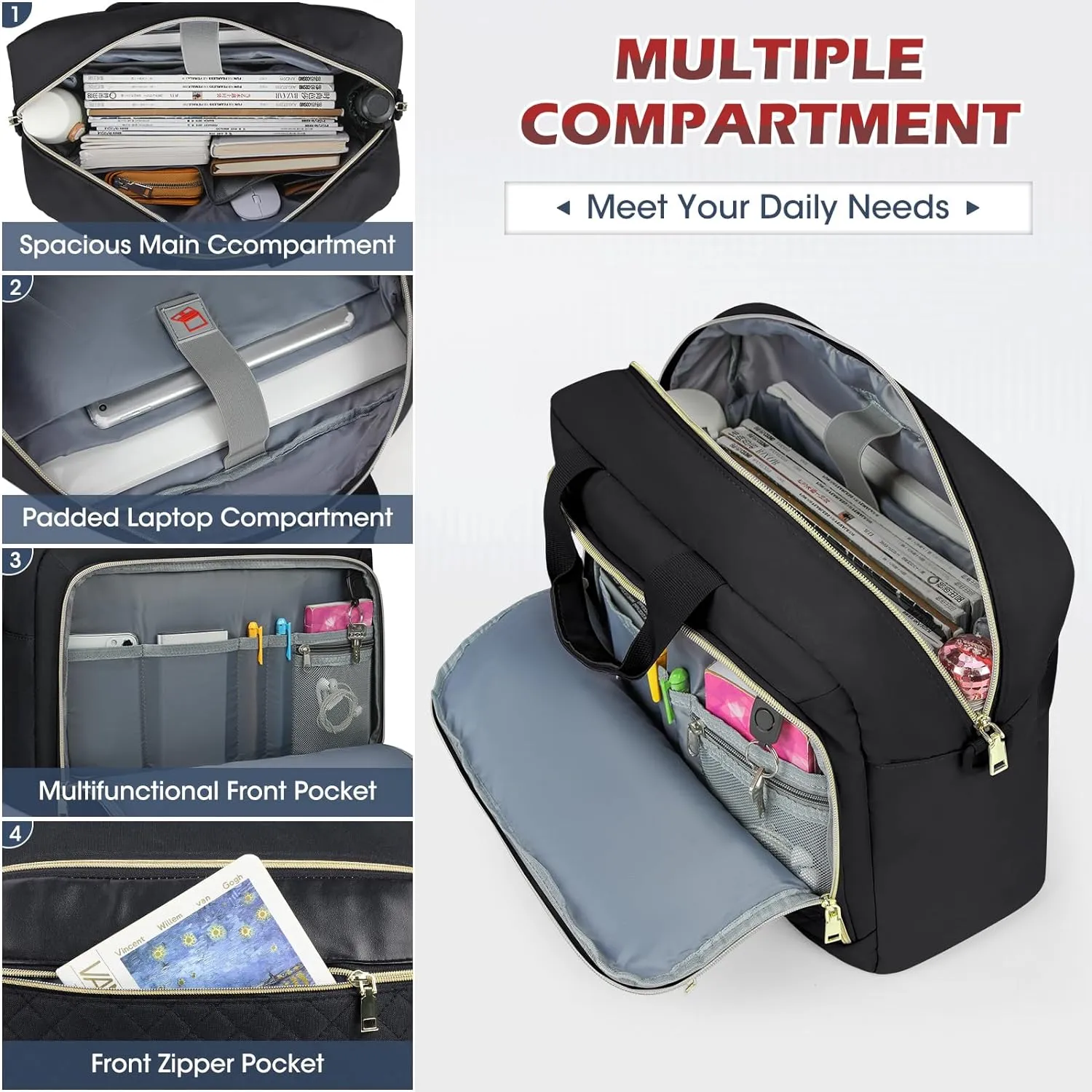 NEWHEY Laptop Bag 15.6 Inch Briefcase for Women Men Waterproof Laptop Messenger Bag Large Shoulder Computer Bag for Business Office Work College, Black