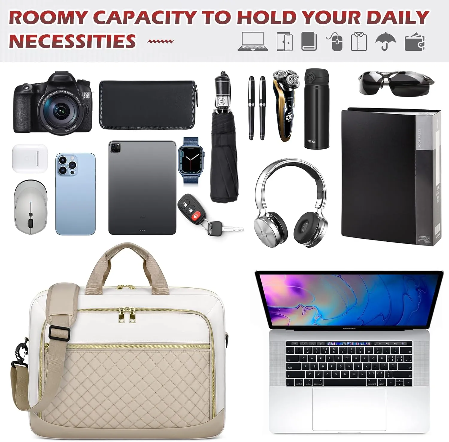 NEWHEY Laptop Bag 17.3 Inch Laptop Briefcase for Women Men Waterproof Shoulder Messenger Bag Large Computer Bag for Business Office Work College, Khaki&Beige