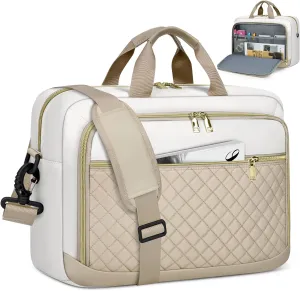 NEWHEY Laptop Bag 17.3 Inch Laptop Briefcase for Women Men Waterproof Shoulder Messenger Bag Large Computer Bag for Business Office Work College, Khaki&Beige