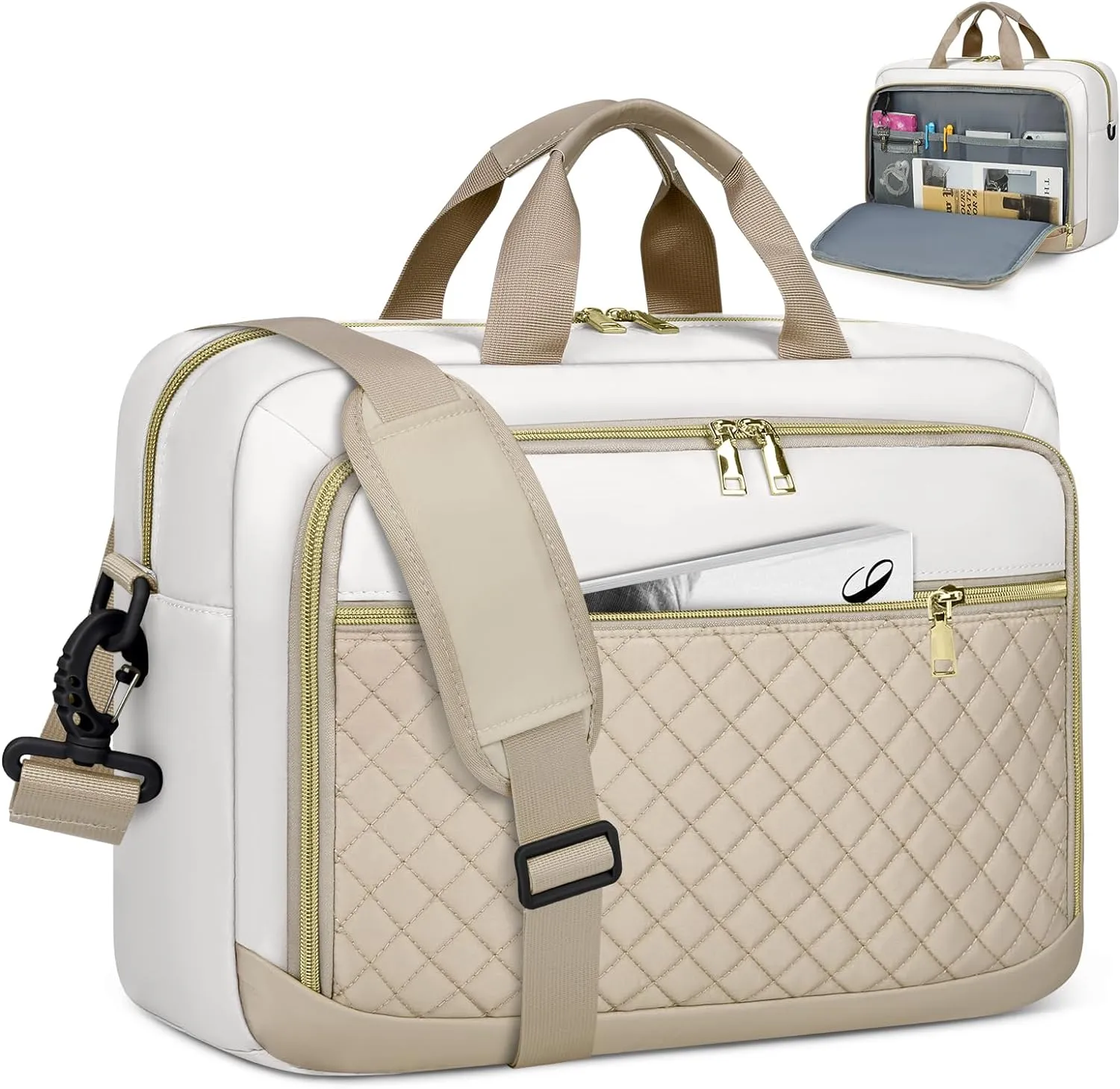 NEWHEY Laptop Bag 17.3 Inch Laptop Briefcase for Women Men Waterproof Shoulder Messenger Bag Large Computer Bag for Business Office Work College, Khaki&Beige
