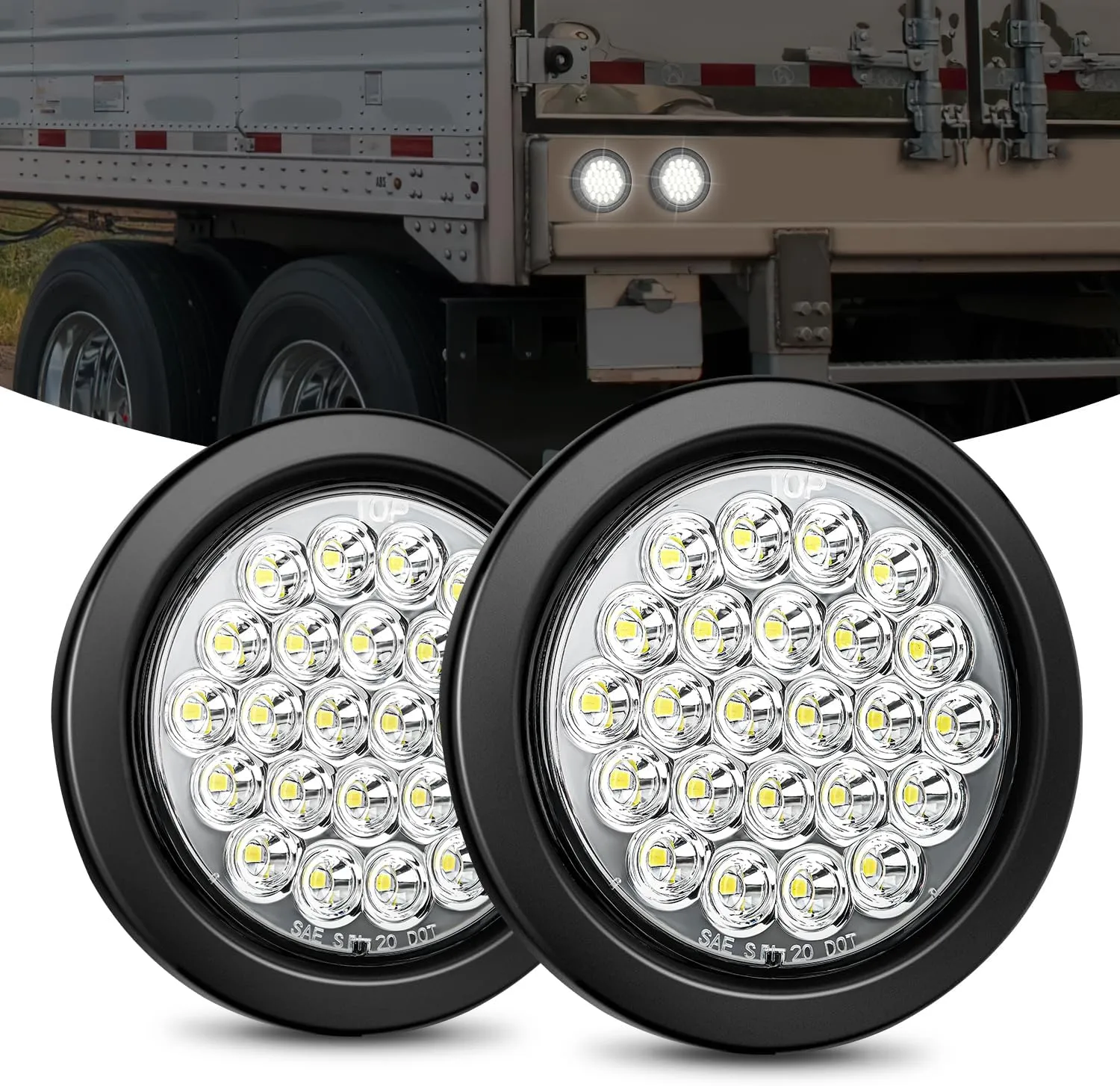 Nilight 4Inch Round Trailer Tail Light 2PCS 24LED White Back Up Reverse Lights w/Flush Mount Grommets Plugs IP67 Waterproof for 12V Truck Bus RV Camper ATV UTV