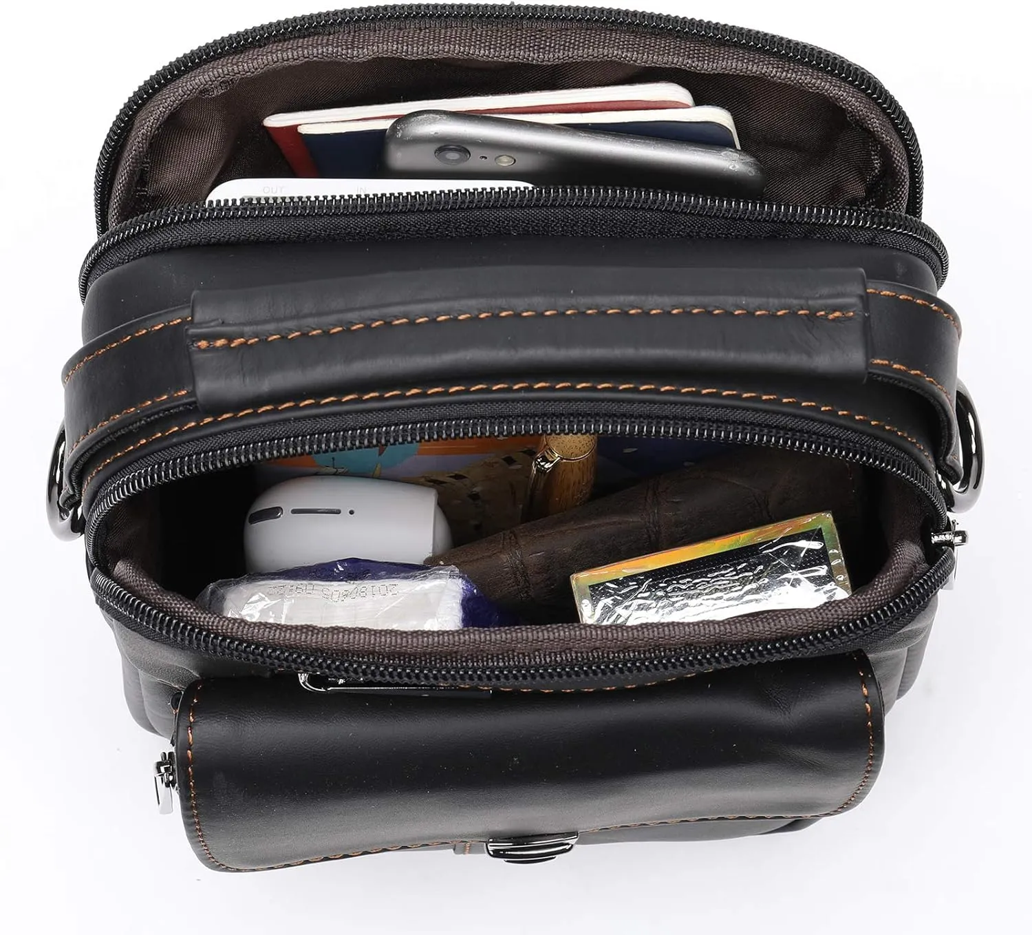 NIUCUNZH Man Purses and Bags Small, Mini Genuine Leather Messenger and Shoulder Bag for Men with lots of Zipper Pockets