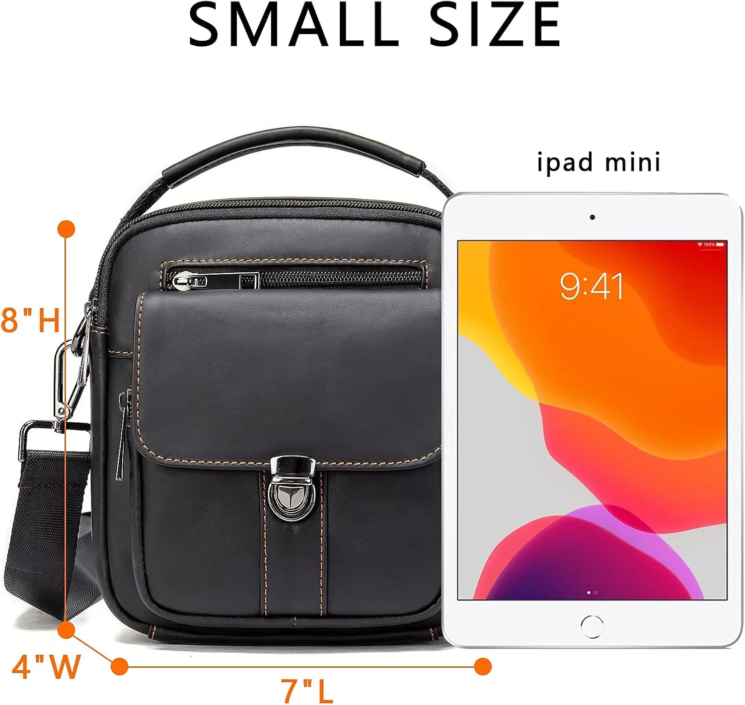 NIUCUNZH Man Purses and Bags Small, Mini Genuine Leather Messenger and Shoulder Bag for Men with lots of Zipper Pockets