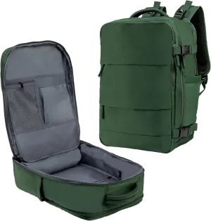 (Not Made In China) Travel Backpack For Men and Women, Airline Approved Carry On Bag w/Shoe Compartment, Fits 16 inch Laptop Computer, Personal Item Bag w/USB Charging Port (Columbus, Green, 1 Pack)