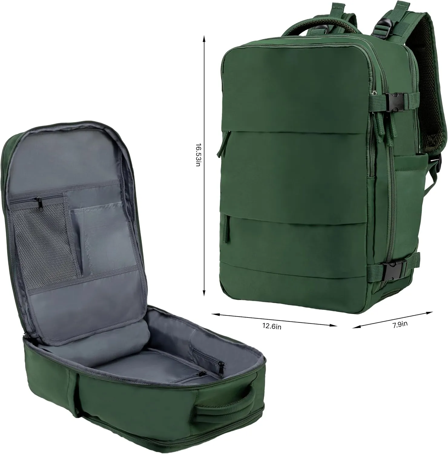 (Not Made In China) Travel Backpack For Men and Women, Airline Approved Carry On Bag w/Shoe Compartment, Fits 16 inch Laptop Computer, Personal Item Bag w/USB Charging Port (Columbus, Green, 1 Pack)