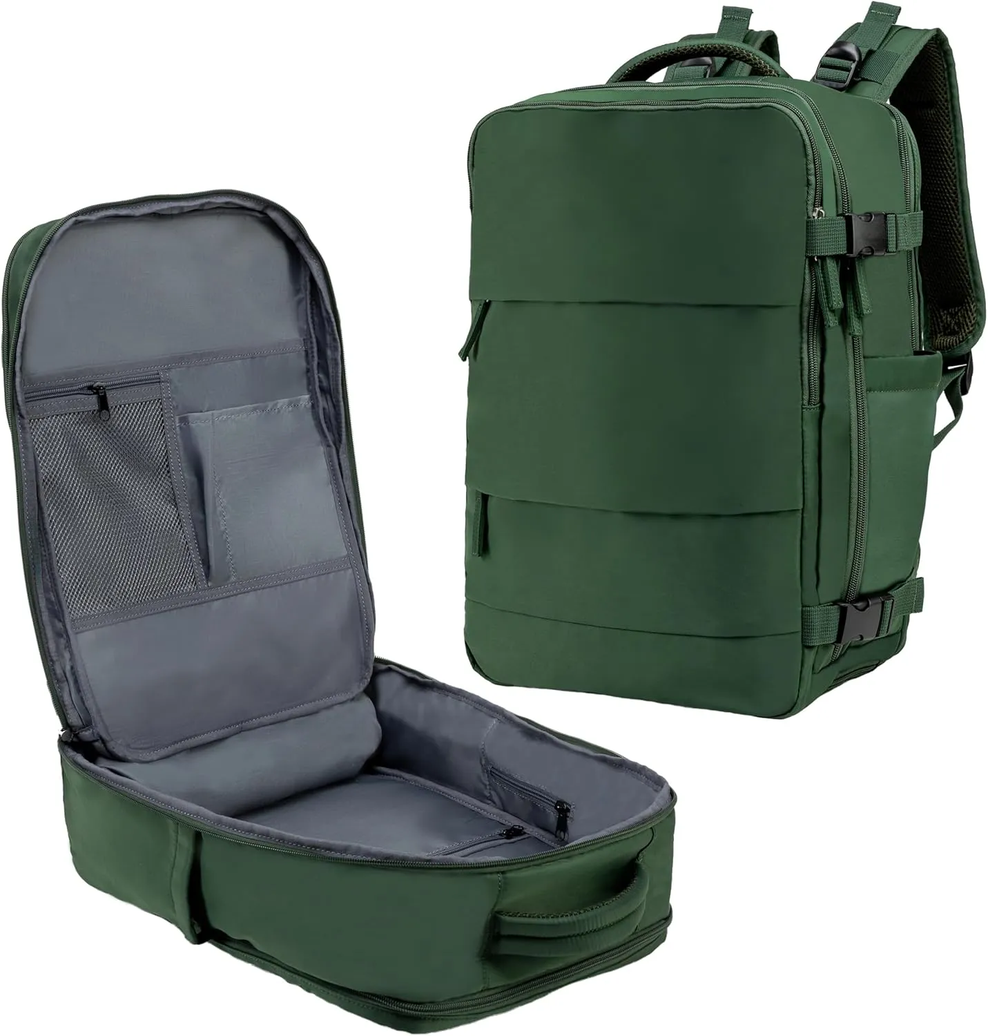(Not Made In China) Travel Backpack For Men and Women, Airline Approved Carry On Bag w/Shoe Compartment, Fits 16 inch Laptop Computer, Personal Item Bag w/USB Charging Port (Columbus, Green, 1 Pack)