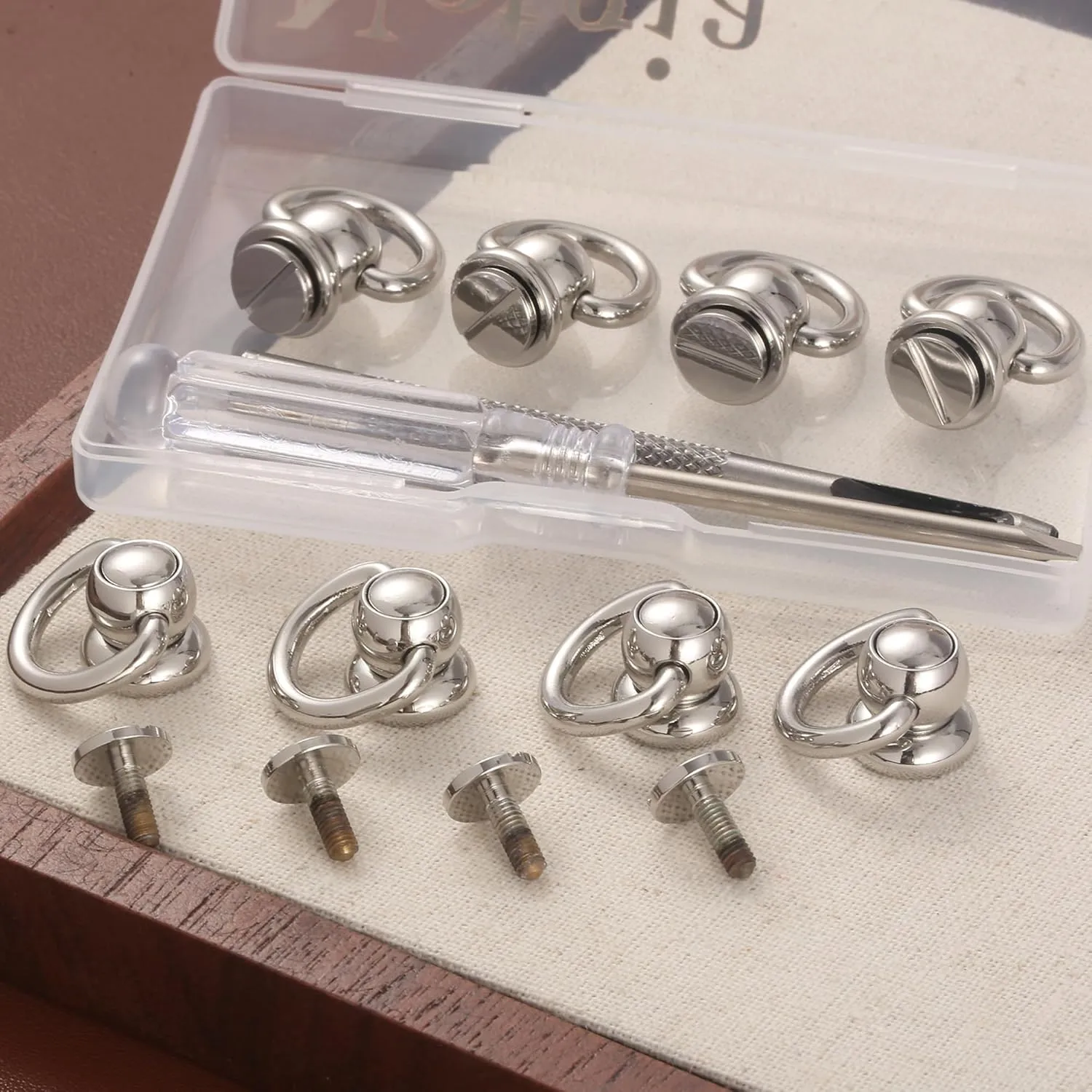 Notgia 4Pcs D Rings for Brass Rivets, Leather Rotatable Strap Hardware, Ball Button Studs, Chicago Screws - Handbag Purse Repair, Dog Collar, Leather Crafts (Silver)