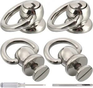 Notgia 4Pcs D Rings for Brass Rivets, Leather Rotatable Strap Hardware, Ball Button Studs, Chicago Screws - Handbag Purse Repair, Dog Collar, Leather Crafts (Silver)